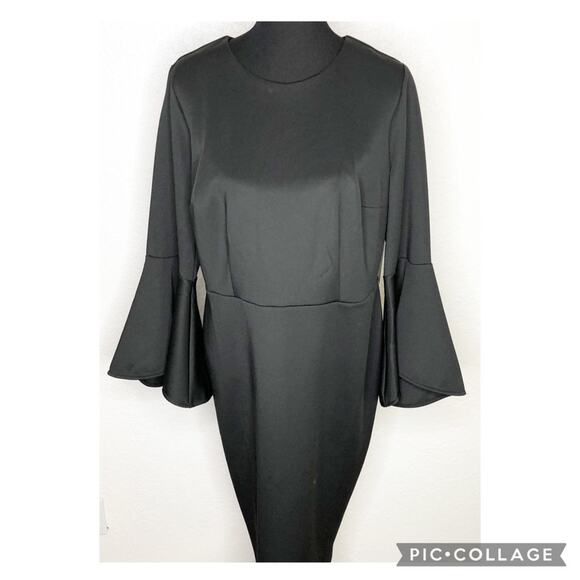 Eloquii black bell sleeve scuba crepe midi dress size 14 NWT - Picture 3 of 16